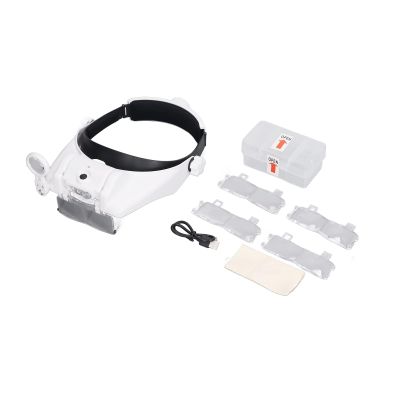 headband magnifier with LED Light, Rechargeable Headband Magnifier, Head Mounted Magnifying Glass with 4pcs Eyeglass for Jewelers Loupe, Crafts, Repair