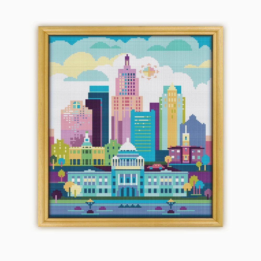Providence USA CS599-2 - Counted Cross Stitch KIT#2. Set of Threads, Needles, AIDA Fabric, Needle Threader, Embroidery Clippers and Printed Color Pattern Inside.