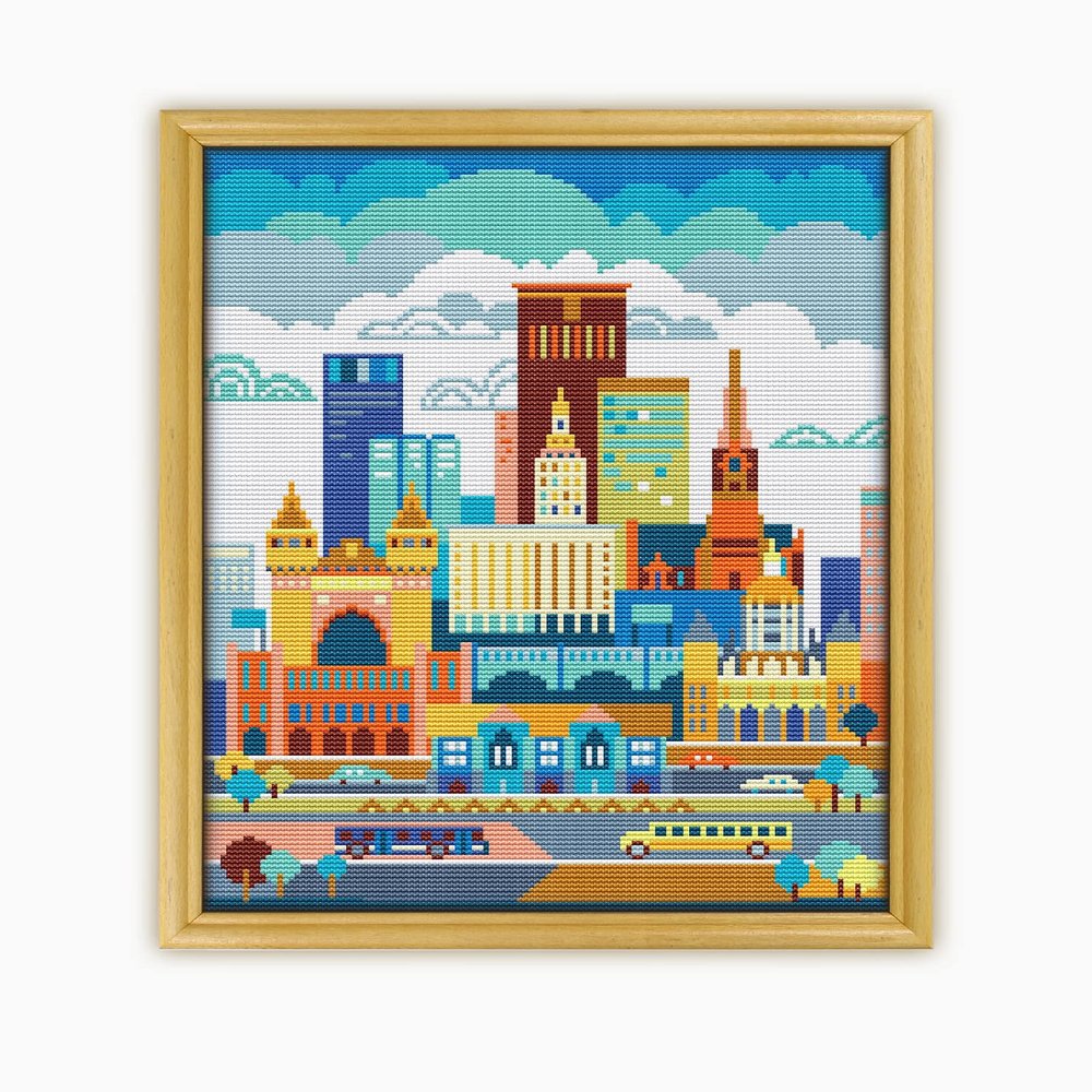 Hartford USA CS596-2 - Counted Cross Stitch KIT#2. Set of Threads, Needles, AIDA Fabric, Needle Threader, Embroidery Clippers and Printed Color Pattern Inside.