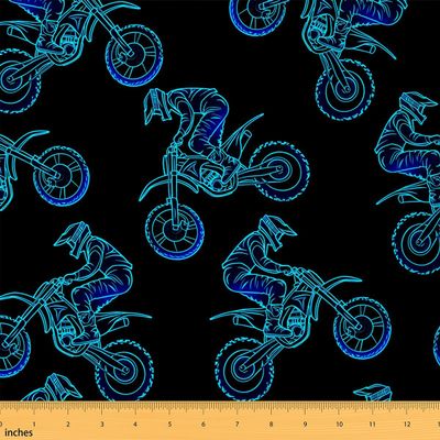 jejeloiu Dirt Bike Fabric By The Yard, Extreme Sports Upholstery Fabric for Chairs, Racing Motocross Rider Decorative for Home DIY Projects, 5 Yards, Blue