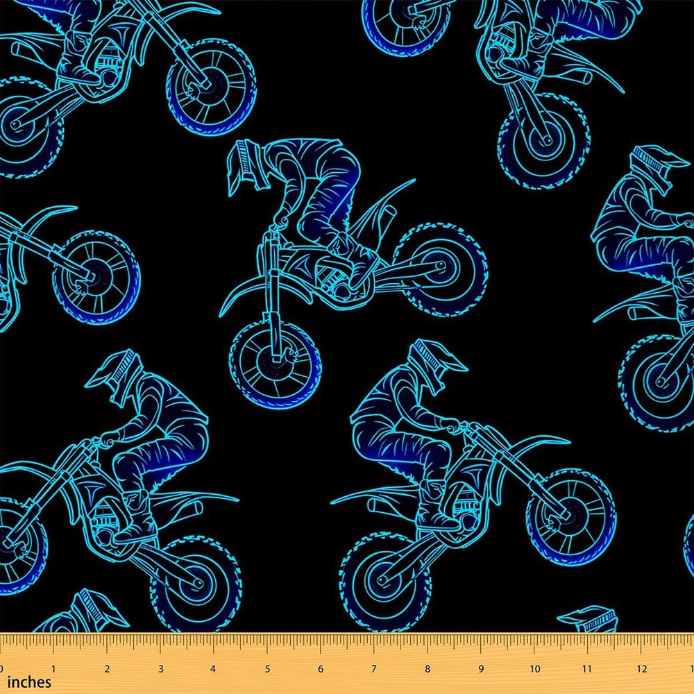 jejeloiu Dirt Bike Fabric By The Yard, Extreme Sports Upholstery Fabric for Chairs, Racing Motocross Rider Decorative for Home DIY Projects, 5 Yards, Blue
