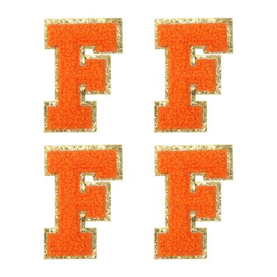 MECCANIXITY 4Pcs Chenille Letter Patches Iron on Letter Patches Orange F Alphabet Decorative Repair Embroidered Patches for Clothing, Shoes, Hats, Backpacks