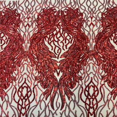Fashion Fabrics LLC Red Lioness Stretch Sequins Couture Prom Dress Lace Fabric - Sold by The Yard