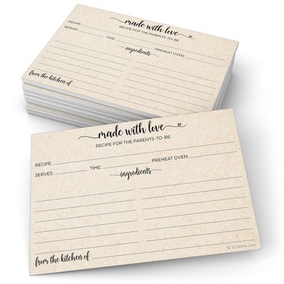321Done Recipe Cards for the Parents-To-Be (Set of 50) 4x6 Rustic Kraft - Simple, Cute Made with Love Heart Design - Double-Sided - For Bridal Shower, Wedding, Recipe Box Gift - Made in the USA
