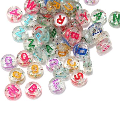 200pcs Clear Acrylic Flat Round Alphabet Letter Beads 10mm Pony Disc Coin A-Z Colourful Letter Pattern Loose Spacer Beads for DIY Bracelet Jewelry Making