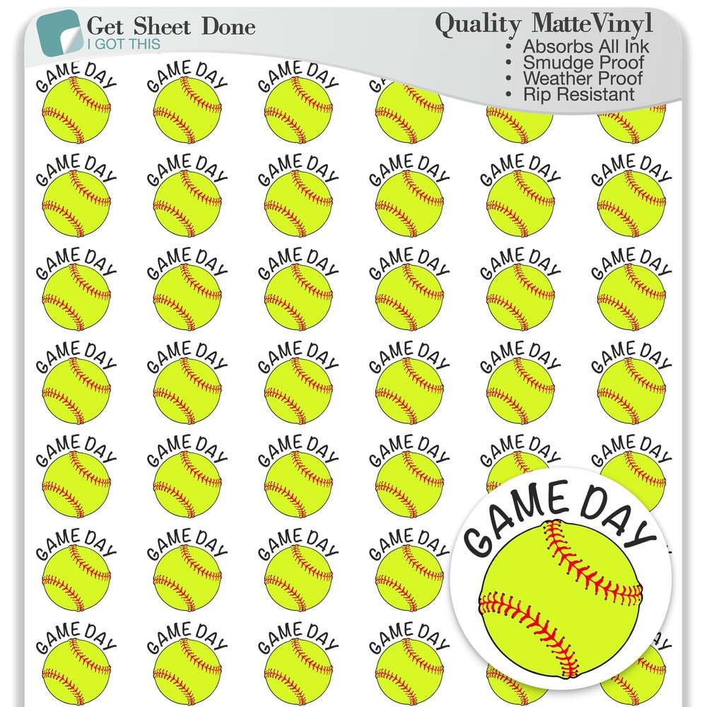 Baseball Planner Stickers Vinyl Labels for Game Day, Practice, Sports Scheduling, Productivity Layouts, Bullet Journaling (Softball Game (1/2" - 54), Matte Vinyl, 3 Sheets)