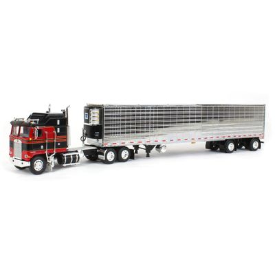 DCP 1/64 Red & Black Kenworth K100 Aerodyne Long Frame w/Chrome Reefer Trailer, by First Gear, 60-1556