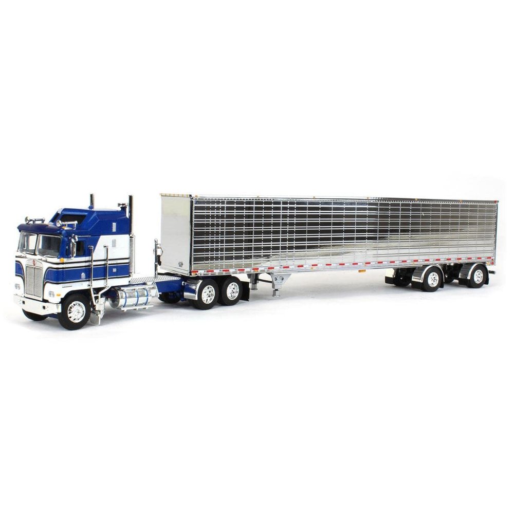 DCP 1/64 Blue & White Kenworth K100 Aerodyne Long Frame w/Chrome Van Trailer, by First Gear, 60-1560