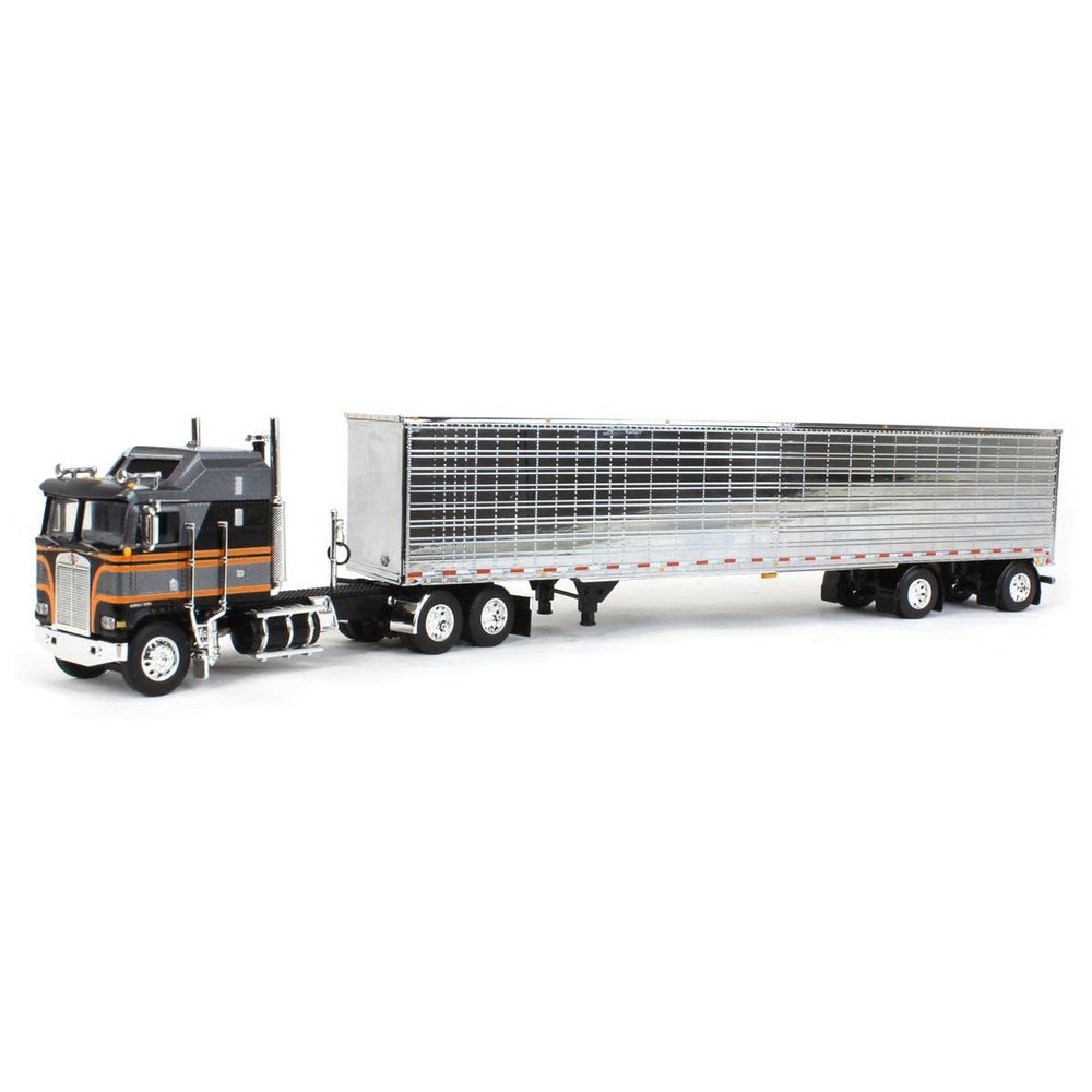 DCP 1/64 Silver & Black Kenworth K100 Aerodyne Long Frame w/Chrome Van Trailer, by First Gear, 60-1559