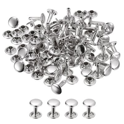 uxcell 100 Sets Leather Rivets, 9mm Double Cap Rivets 12mm Height Metal Studs Rivet for Leather Craft Repair DIY Purse Belts Bags Shoes, Silver Tone