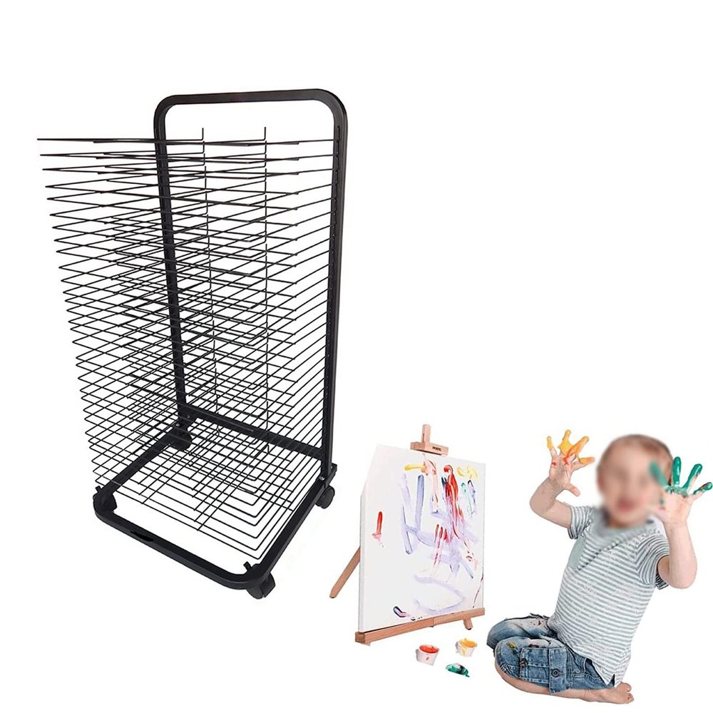 Home Painting Drying Rack for Kids, Space Saving Rack, Black, Easy to Assemble, Swivel Casters, Store Student Watercolors, Painting, for Classroom/Home