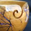 Lichtenberg Figure Yarn Bowl - Handmade Wooden Yarn Bowl for Knitting Yarn Ball Holder - Yarn Bowls with Holes Crochet Bowl Holder - Yarn Storage Bowl 7" x 4" inches (Sky-Blue-A) view 4