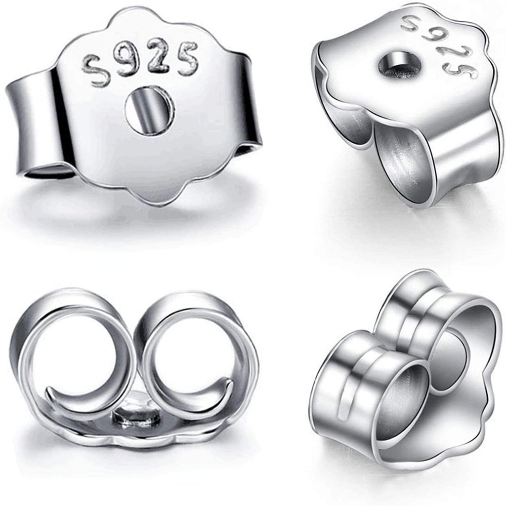 HOLLOSPORT Hollosport S925 Sterling Silver Earring Backs Replacements for Studs, 12Pcs/6Pairs Pierced Backings Secure Posts, Hypoallergenic Safety Locking Butterfly Ear Ring Stoppers 5.9x5.4x3.3mm