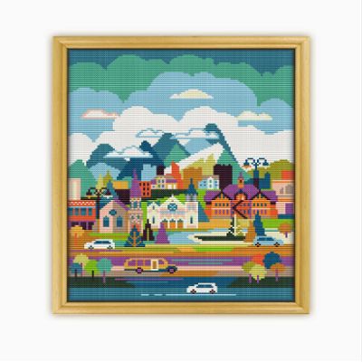 Bozeman CS669-2 - Counted Cross Stitch KIT#2. Set of Threads, Needles, AIDA Fabric, Needle Threader, Embroidery Clippers and Printed Color Pattern Inside.