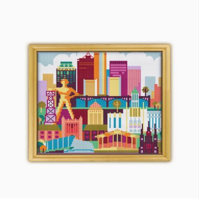 Tulsa USA CS635-1 - Counted Cross Stitch KIT#2. Set of Threads, Needles, AIDA Fabric, Needle Threader, Embroidery Clippers and Printed Color Pattern Inside.