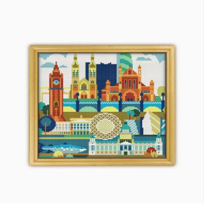 Belfast Northern Ireland CS623-1 - Counted Cross Stitch KIT#2. Set of Threads, Needles, AIDA Fabric, Needle Threader, Embroidery Clippers and Printed Color Pattern Inside.