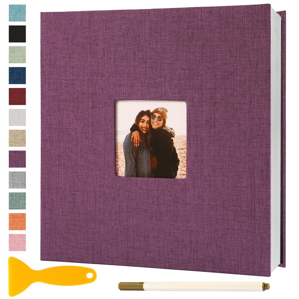 Photo Album Self Adhesive Pages Scrapbook Magnetic Photo Albums for 4x6 5x7 8x10 Pictures Sticky Pages Books for Baby Family Wedding 11x10.6 Purple 40 Pages