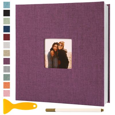 Photo Album Self Adhesive Pages Scrapbook Magnetic Sticky Pages 13.2x12.8 Purple 60 Pages