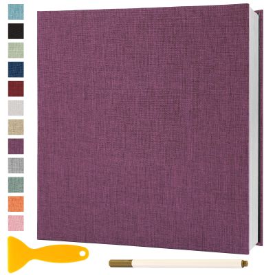 Photo Album Self Adhesive Pages Scrapbook Magnetic Photo Albums with Sticky Pages for 4x6 5x7 8x10 Pictures Books with A Metallic Pen for Baby Family Wedding 13.2x12.8 Purple 60 Pages