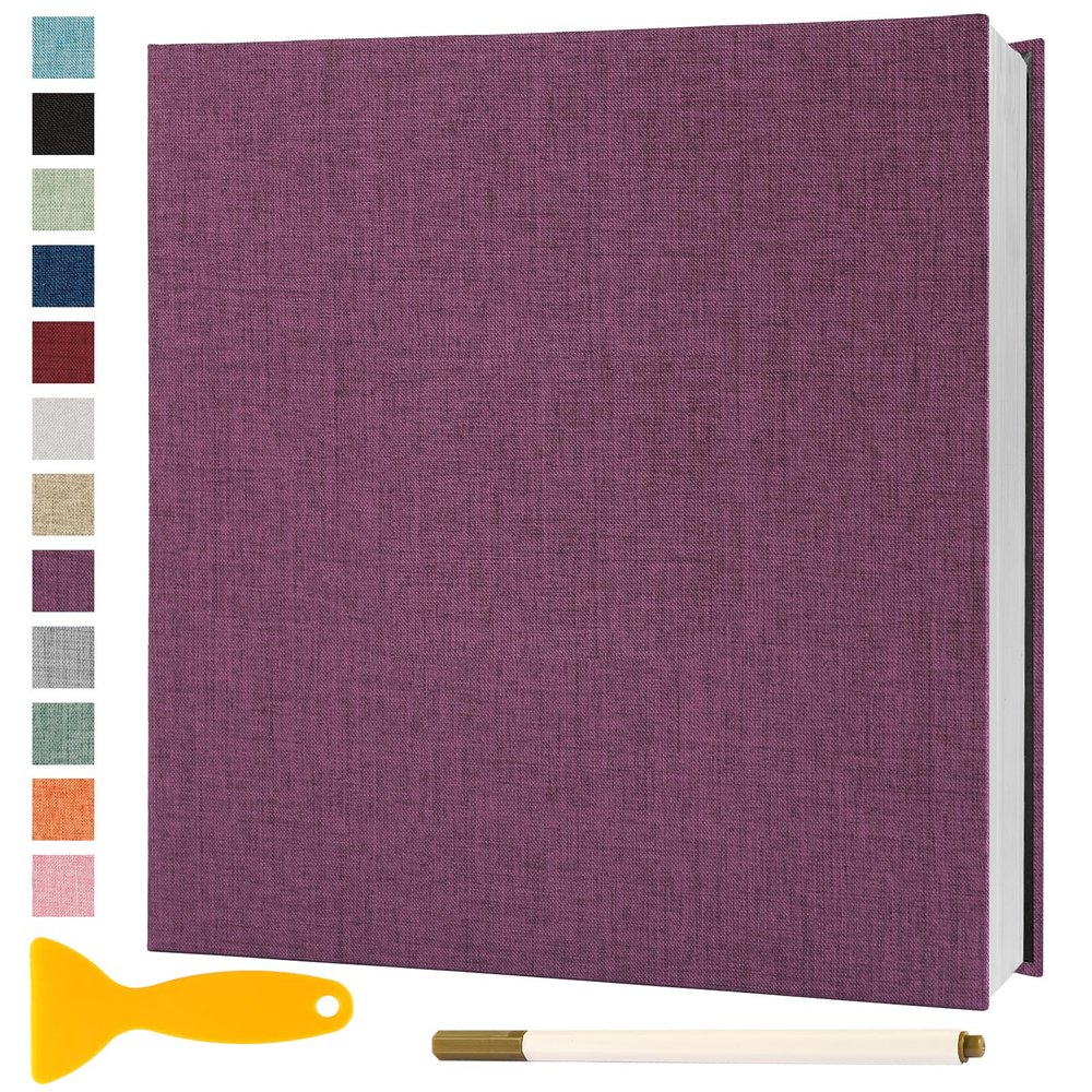 Photo Album Self Adhesive Pages Scrapbook Magnetic Photo Albums with Sticky Pages for 4x6 5x7 8x10 Pictures Books with A Metallic Pen for Baby Family Wedding 13.2x12.8 Purple 60 Pages