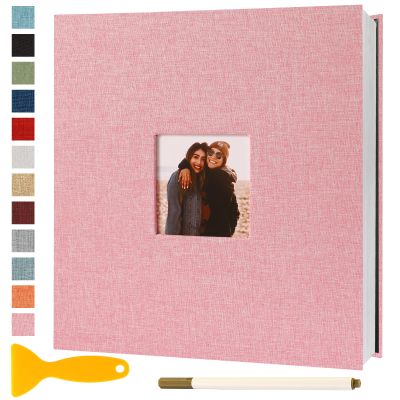 Photo Album Self Adhesive Pages Scrapbook Magnetic Photo Albums for 4x6 5x7 8x10 Pictures Sticky Pages Books for Baby Family Wedding 11x10.6 Pink 60 Pages