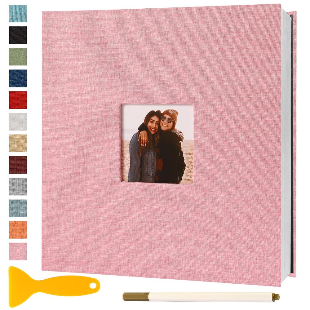 Photo Album Self Adhesive Pages Scrapbook Magnetic Photo Albums for 4x6 5x7 8x10 Pictures Sticky Pages Books for Baby Family Wedding 11x10.6 Pink 60 Pages