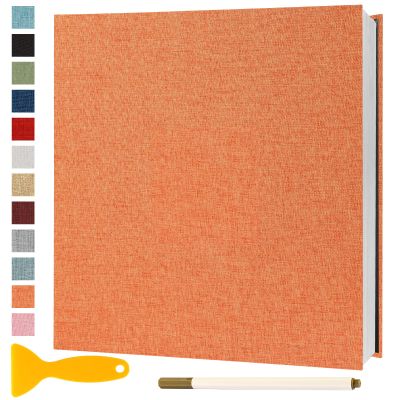 Photo Album Self Adhesive Pages Scrapbook Magnetic Photo Albums with Sticky Pages for 4x6 5x7 8x10 Pictures Books with A Metallic Pen for Baby Family Wedding 13.2x12.8 Orange 60 Pages