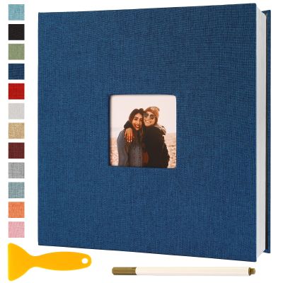 Photo Album Self Adhesive Pages Scrapbook Magnetic Photo Albums for 4x6 5x7 8x10 Pictures Sticky Pages Books for Baby Family Wedding 11x10.6 Blue 60 Pages
