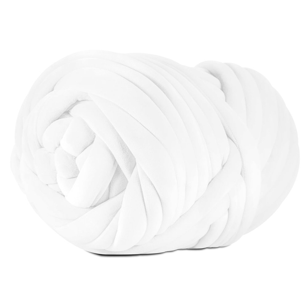 SOJITEK 2.2 LBS of Super Soft Velvet Bulky Yarn for Hand Knitting Blanket, Pillows, Handbag, DIY, White, 36 Yards, Arm Knitting Yarn for Chunky Braided Knot Throw Blanket, Weave Craft Crochet