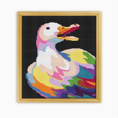 Duck Abstract Animal CS878-2 - Counted Cross Stitch KIT#2. Set of Threads, Needles, AIDA Fabric, Needle Threader, Embroidery Clippers and Printed Color Pattern Inside.
