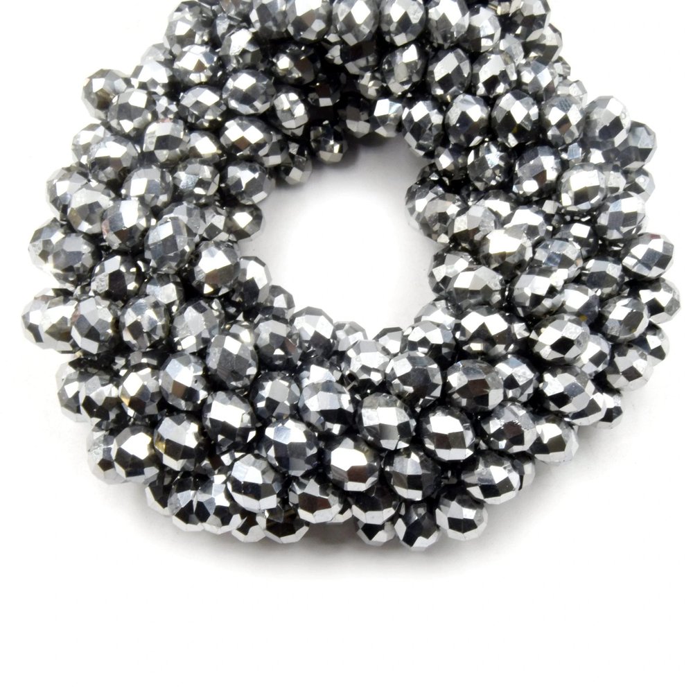 Chinese Crystal Beads | Metallic Rondelle Shaped Crystal Beads | Silver | 10mm Silver 10mm