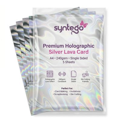 Syntego A4 Premium Holographic Silver Lava Effect Cardstock, 5 Sheets