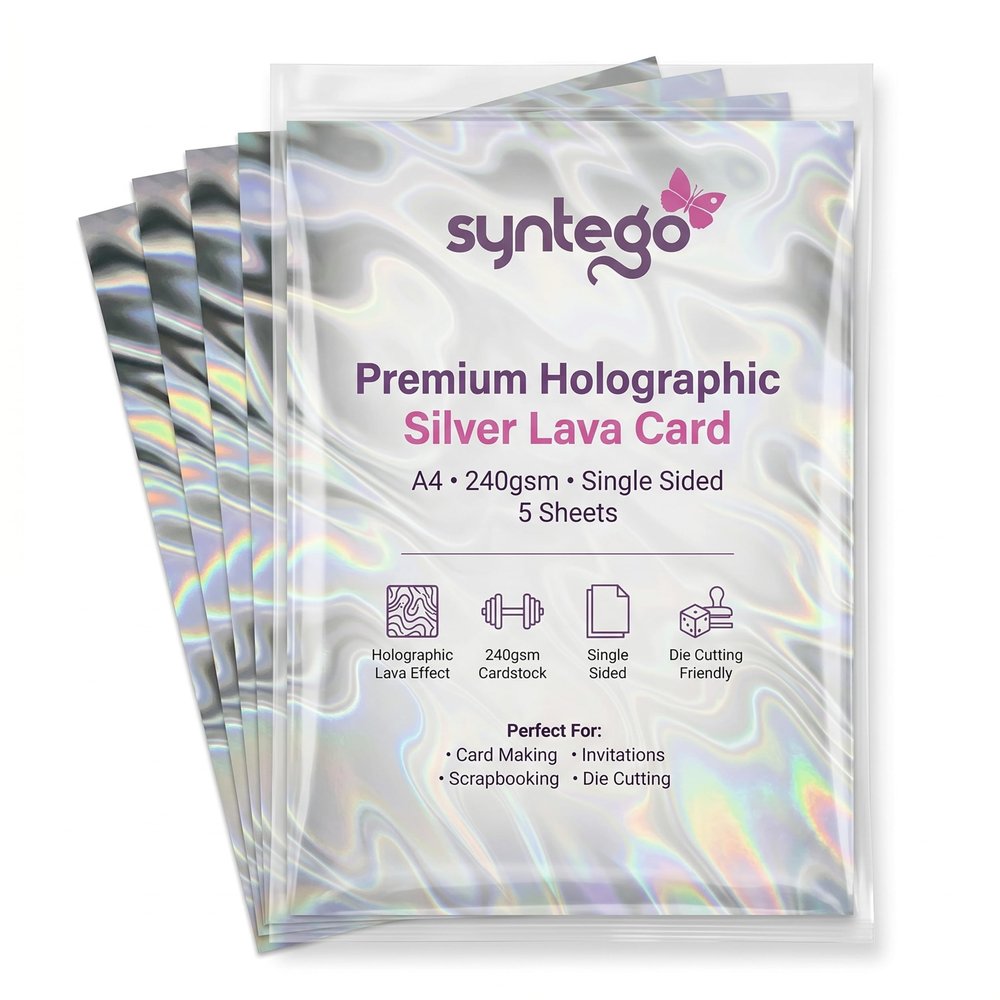 Syntego A4 Premium Holographic Silver Lava Effect Cardstock, 5 Sheets