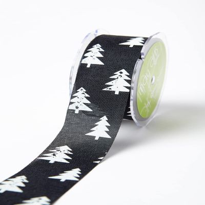 1.5 Inch Faux Jute Tree Print Ribbon with Cut Edge - 561-15-10 Black