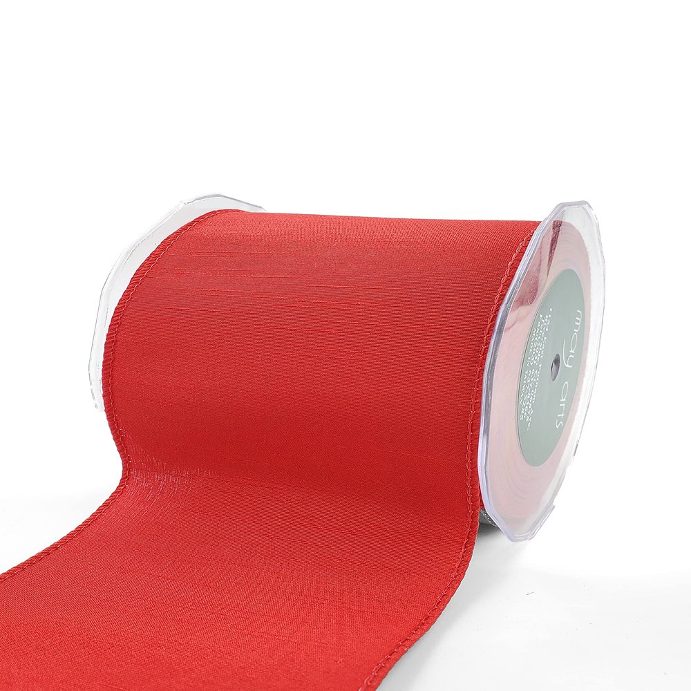 4 Inch Wired Faux Duck Cloth Raised Thread Ribbon - 731-4-14 red