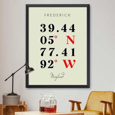 Map of Frederick, Maryland, Multiline Coordinates Colored (16x20)