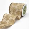 3 Inch 100% Jute Burlap with Metallic Print Ribbon with Wired Edge - 489-3-30A Gold Damask view 1
