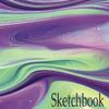 Sketchbook: Notebook for Drawing, Doodling, Sketching, Green and Purple Swirl Pattern Cover view 1