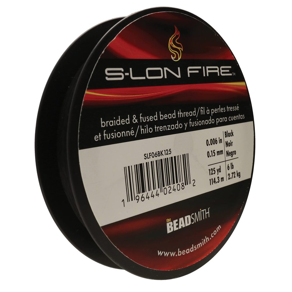 The Beadsmith S-Lon Fire Braided and Fused Bead Thread 6lb. Test, .006/.15mm Diameter, 125 Yard Spool, Black Color Super Strong Stringing Material for Jewelry Making and Bead Weaving
