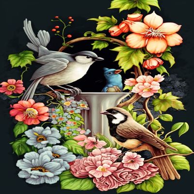Diamond Painting Kits Flowers and Birds - Spring Scenery, for Adults and Kids, Chic Full Circle Gemstone Crystal Art Cross Stitch Kit, for Wall Decor & Bedroom Decor (18 X 25 Inch)