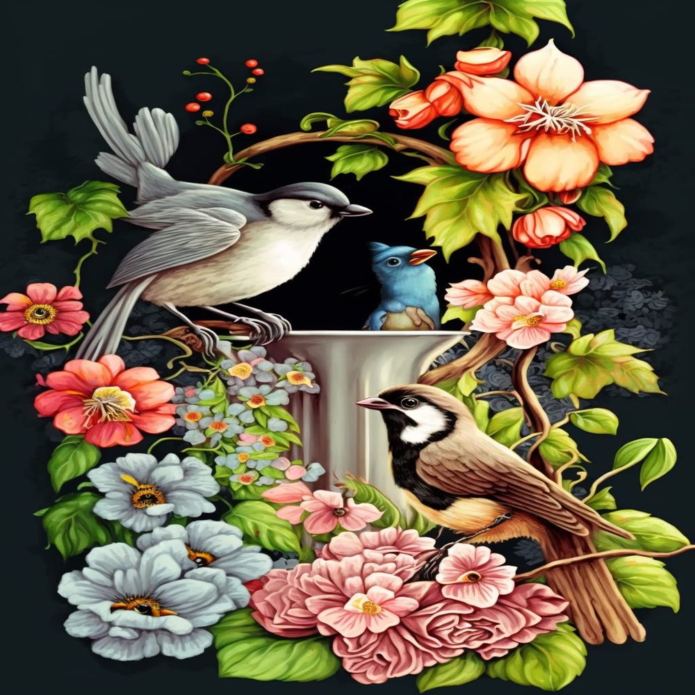 Diamond Painting Kits Flowers and Birds - Spring Scenery, for Adults and Kids, Chic Full Circle Gemstone Crystal Art Cross Stitch Kit, for Wall Decor & Bedroom Decor (18 X 25 Inch)