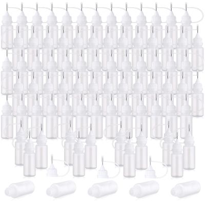 Zhehao 100 Pcs 10 ML Metal Applicator Bottle, Mini Glue Bottle for DIY Craft, Acrylic Painting, Quilling, Art Projects(White)