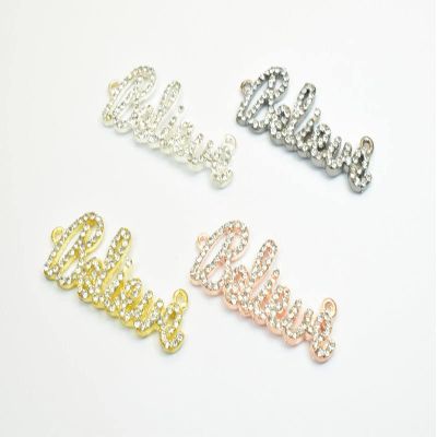 2 PCs Believe Rhinestone Connector Charm Pave Beads Findings Size 18.5x46mm Thickness 3mm 2 Jump Rings 1.5mm