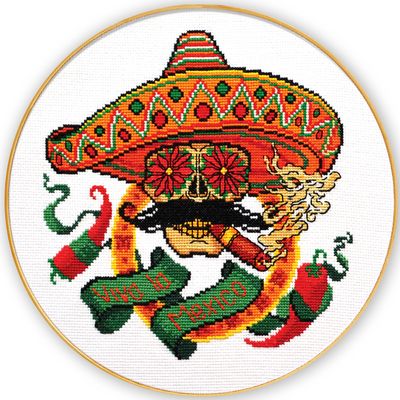 Povitrulya Counted Cross Stitch Kit for Adults Viva la Mexico - Day of the Dead, Da de Los Muertos, Halloween, Mexican, Latino Hand Embroidery Set