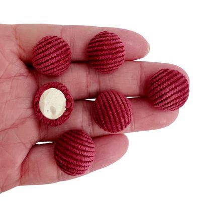 PEPPERLONELY 50PC Corduroy Fabric Cloth Covered Round Flat Back Buttons 15mm, Red