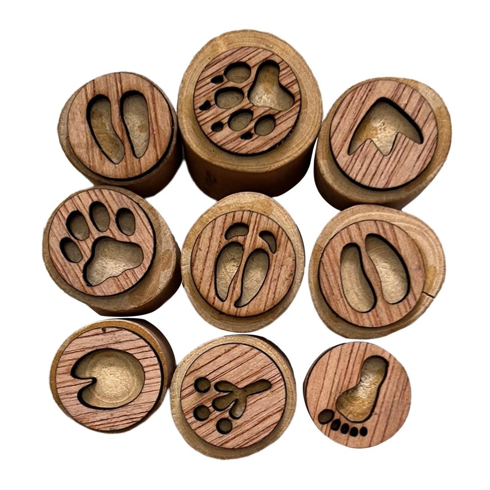 9Pcs Wooden Stamp Set, Animals Foot Print Stamp Handmade Kids Girls Painting Animals Paw Stamp Animal Track Stamps for Journals Clay Planner, Style C S 2.5-3.5cm