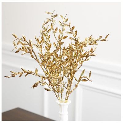 Factory Direct Craft Group of 2 Gold Glittered Artificial Leaf Bushes for Holiday Arrangements and 50th Anniversary Celebration Decorations - 15" L