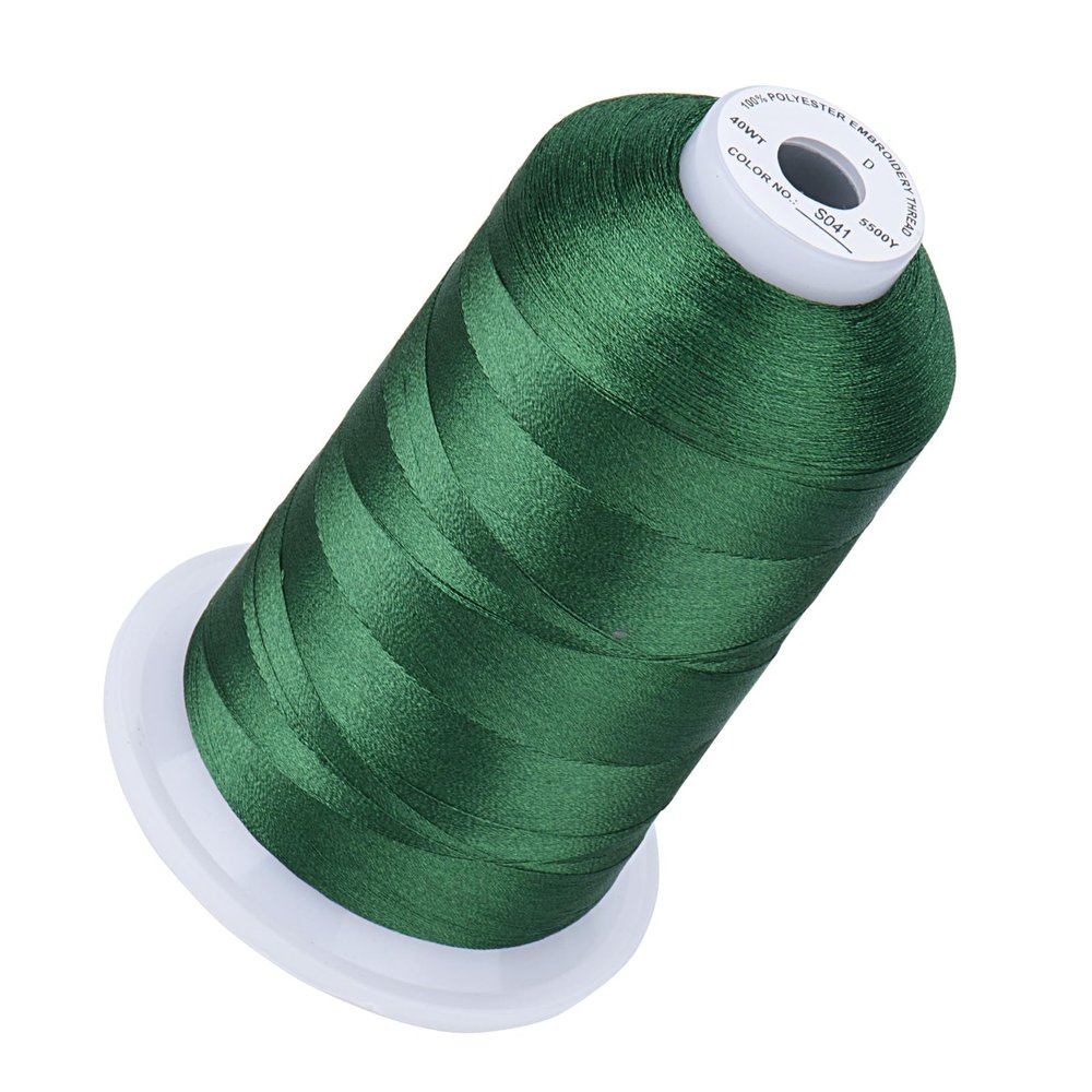 Simthread 5500Yds Embroidery Thread 5000M, 40WT Polyester Machine Embroidery Thread, High-Yardage Spool for Brother, Singer, Janome, Babylock, Husqvarna, Home & Commercial Machines, Holly Green S041