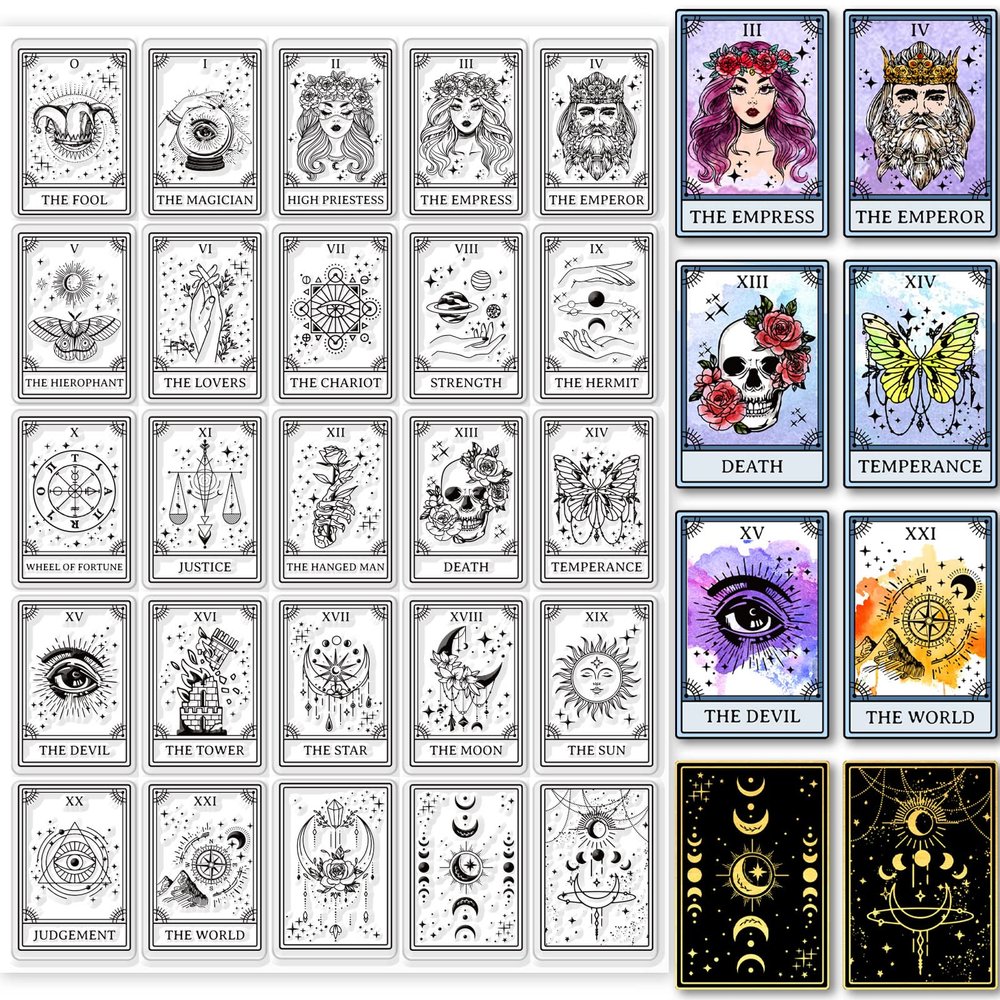 GLOBLELAND Tarot Theme Pattern Clear Stamps Vintage Style Transparent Stamps Stars Constellations Witches Silicone Stamp Seals for DIY Scrapbooking