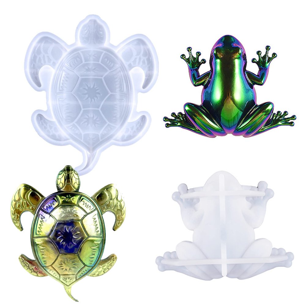 2PCS 3D Animal Molds, Large Silicone Sea Turtle Resin Mold and Frog Epoxy Resin Molds for Epoxy Resin Casting Desktop Home Decor Wall Hanging